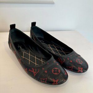 Louis Vuitton Black Red Lv Monogram Leather Ballet Flats Ballerina Shoes